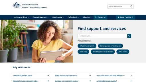 Australian Financial Security Authority website screenshot