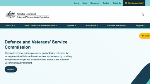 Defence and Veterans’ Service Commission website screenshot