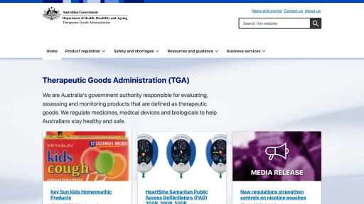 Therapeutic Goods Administration website screenshot
