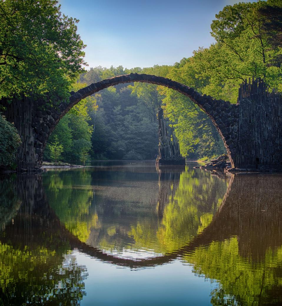 Arched bridge over water
